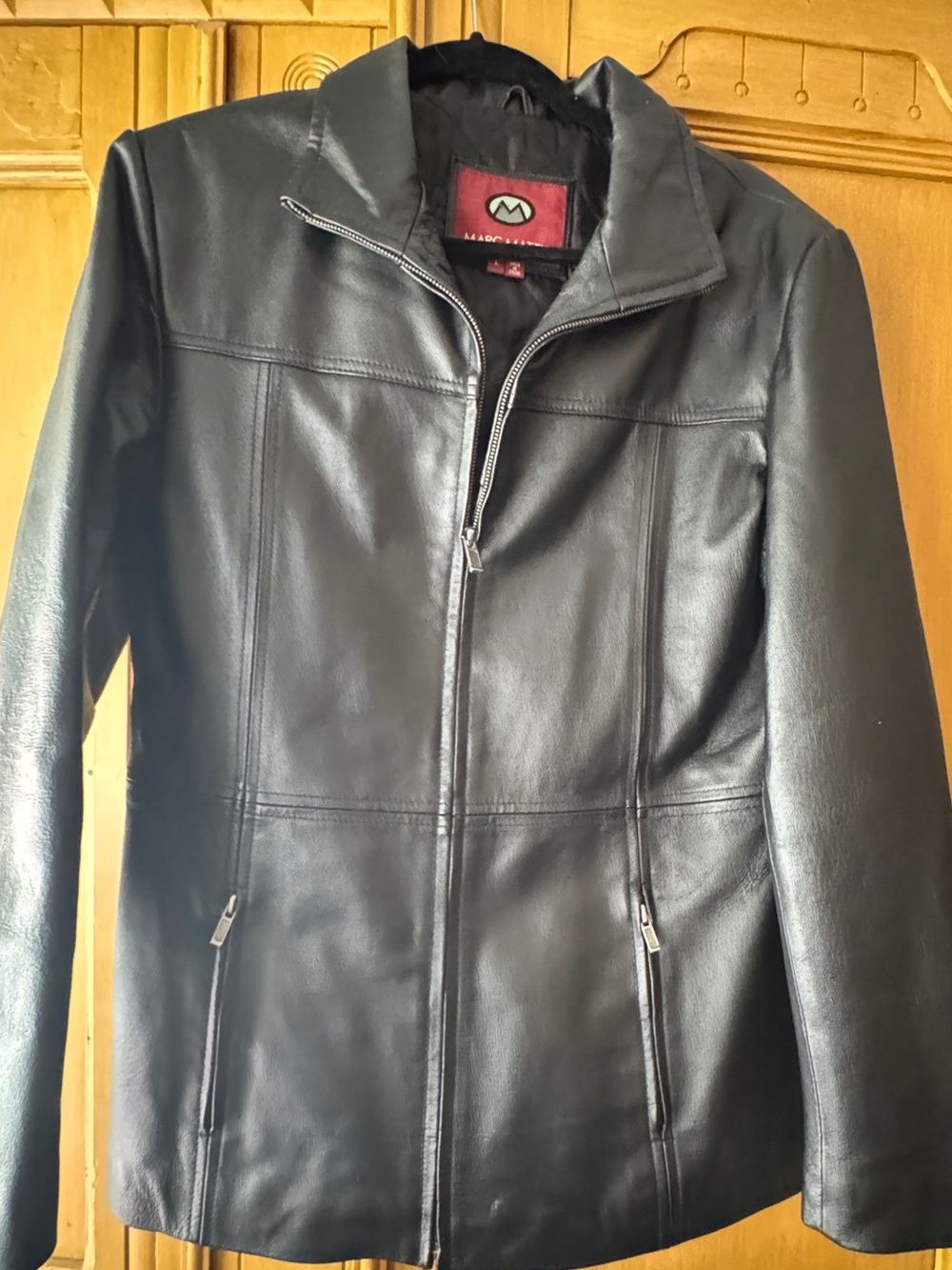 Genuine Leather Jacket Women’s Large Black Zip Front Coat Marc Mattis 10/12